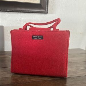 Kate Spade Red Suede Mini Bag – Zebra Print Lining – Magnetic Closure – 8x5.25”
